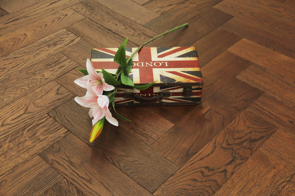 Oak Brushed Dark Mahogany Natural Oiled Herringbone Engineered Flooring 430x115x14/3mm SHO1410
