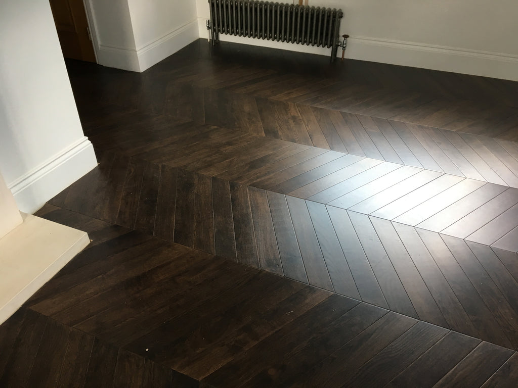 Oak Coffee Stained & Lacquered Chevron Wood Flooring SSR1807