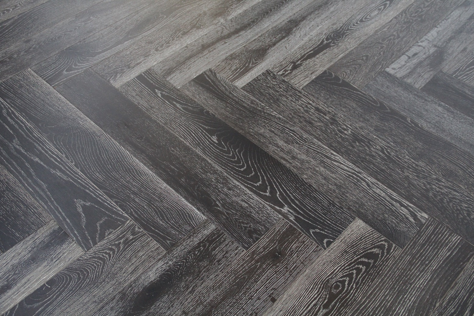 Black Stained & White Oiled European Oak Parquet Herringbone Flooring SHO1403
