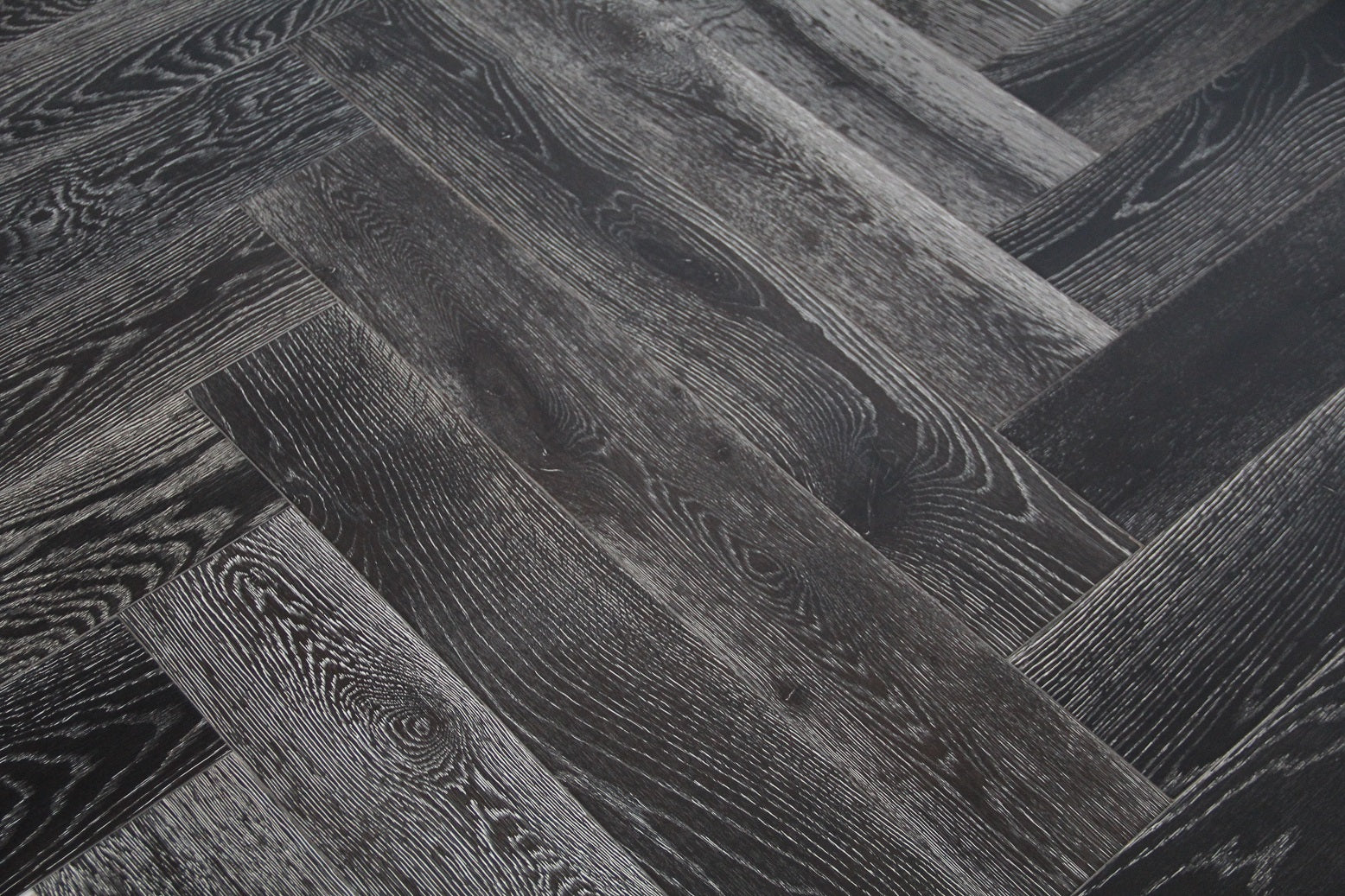 Black Stained & White Oiled European Oak Parquet Herringbone Flooring SHO1403