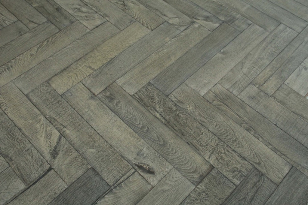 Dark Grey Brushed Bespoke Oak Herringbone Flooring SHO1819