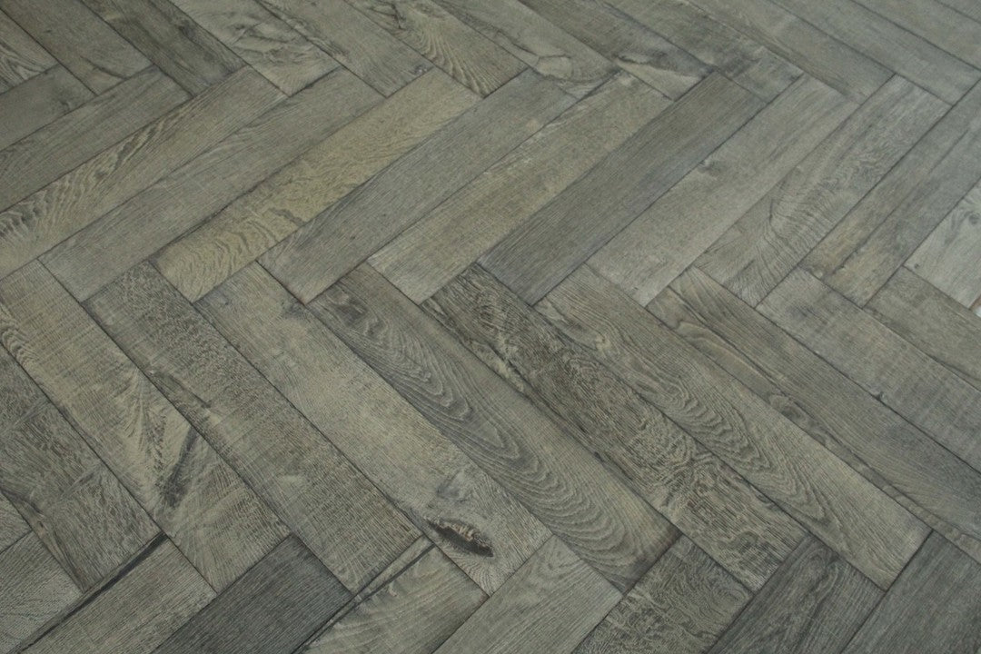 Dark Grey Brushed Bespoke Oak Herringbone Flooring SHO1819