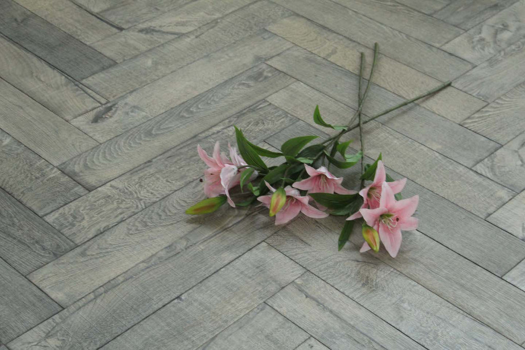 Dark Grey Brushed Bespoke Oak Herringbone Flooring SHO1819