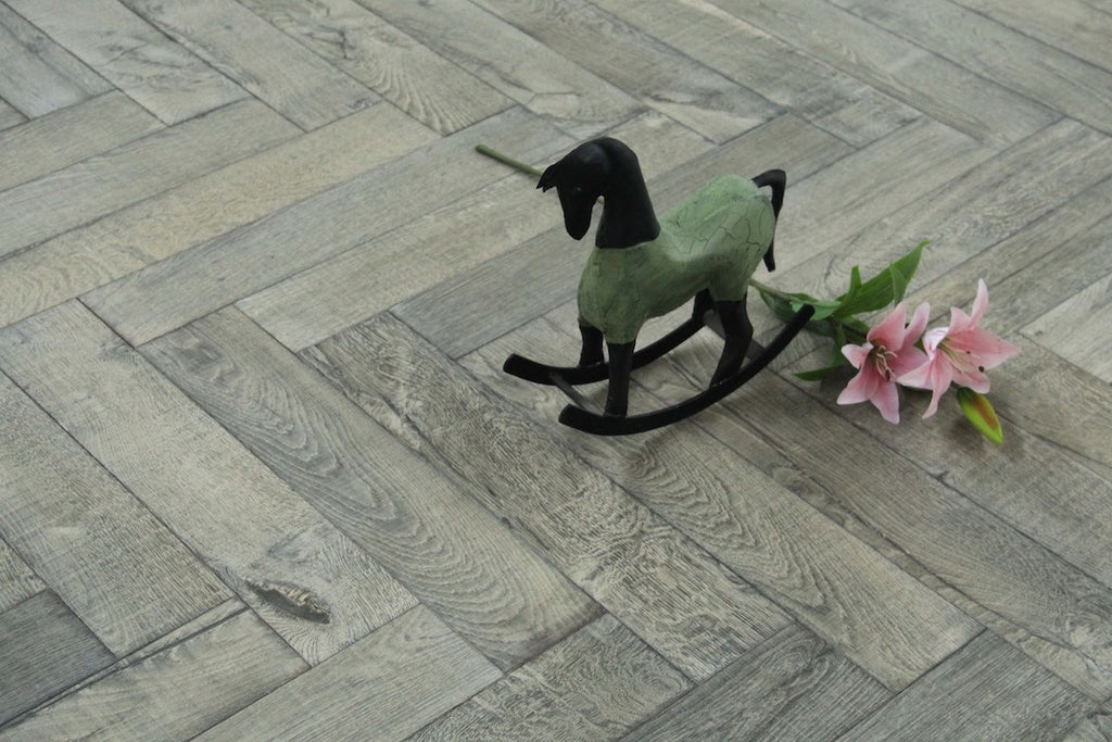Dark Grey Brushed Bespoke Oak Herringbone Flooring SHO1819