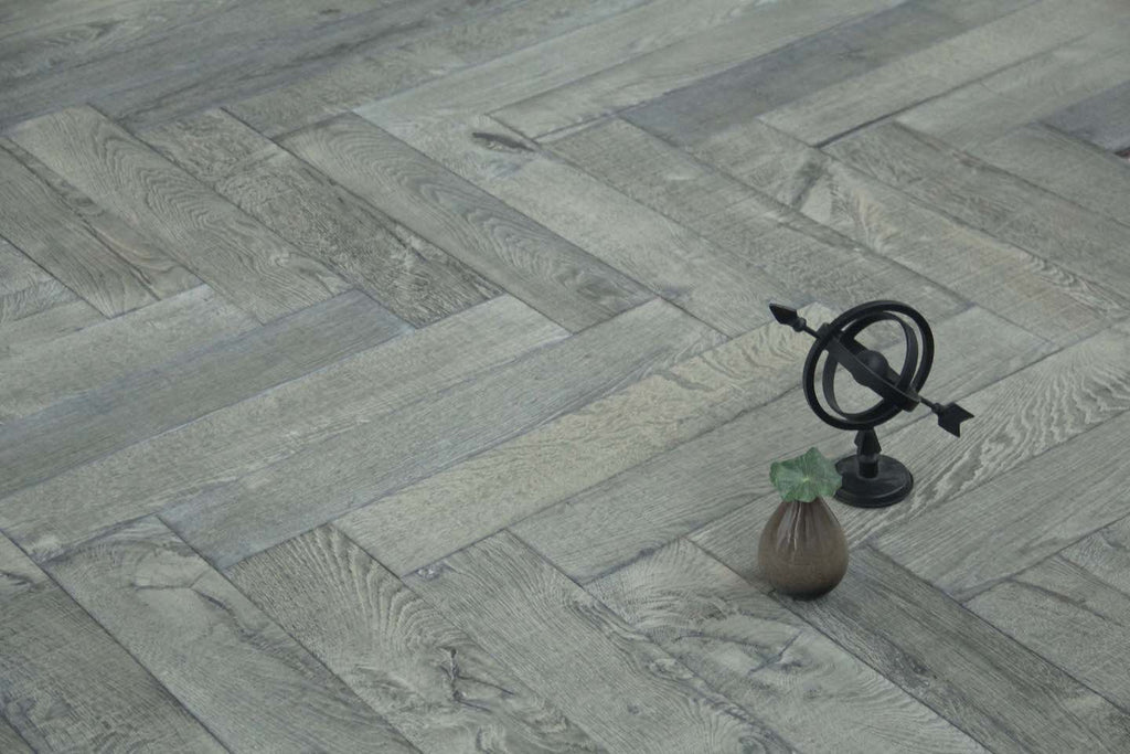 Dark Grey Brushed Bespoke Oak Herringbone Flooring SHO1819