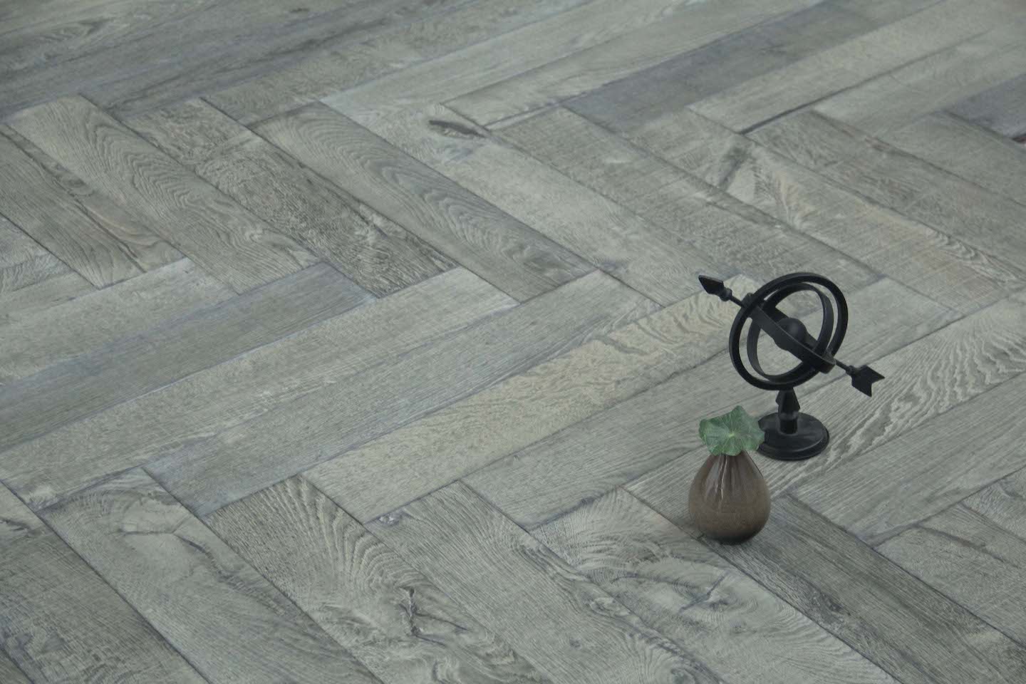Dark Grey Brushed Bespoke Oak Herringbone Flooring SHO1819