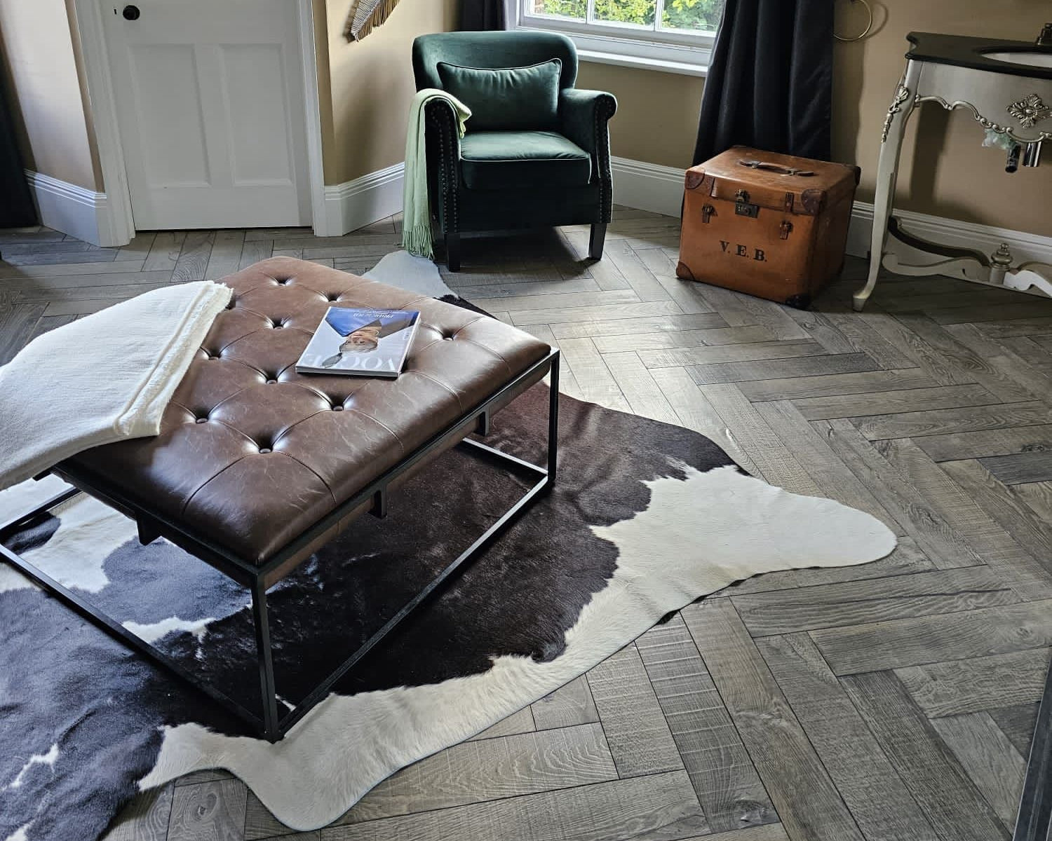 Dark Grey Brushed Bespoke Oak Herringbone Flooring SHO1819